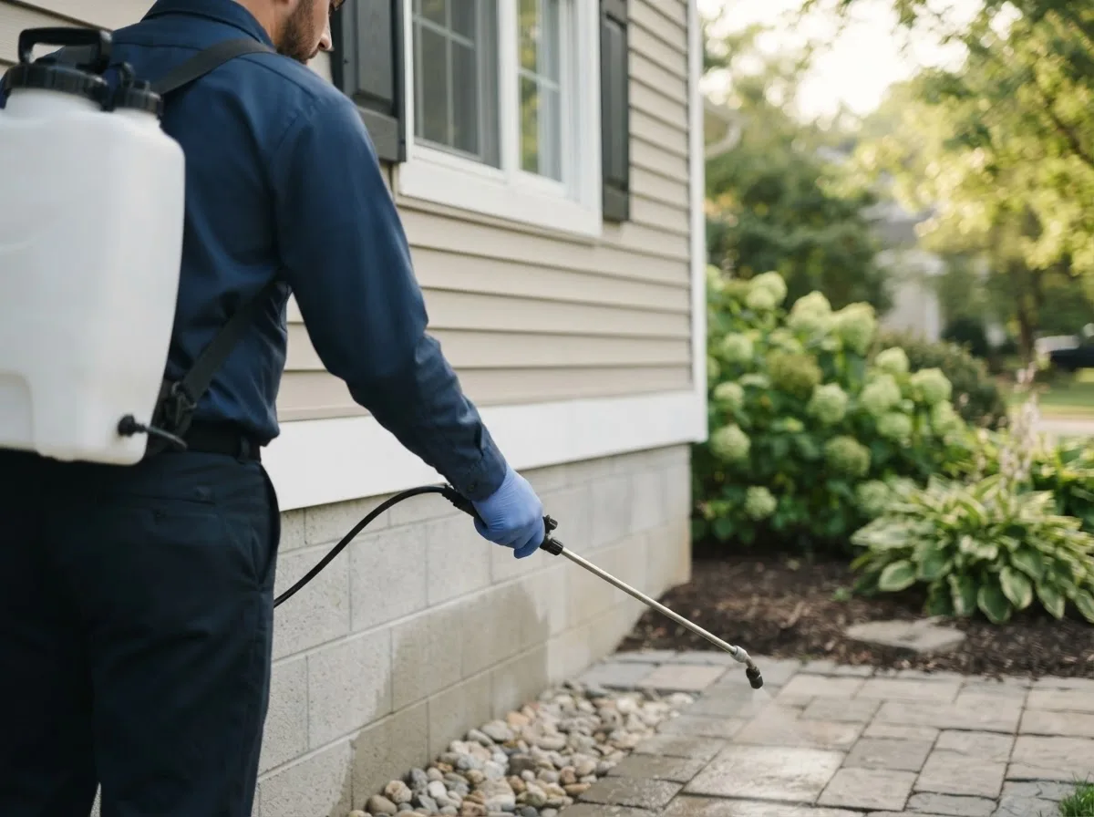 Pest control technician inspecting a home in Dieterich, IL